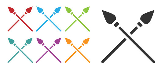 Black Crossed medieval spears icon isolated on white background. Medieval weapon. Set icons colorful. Vector.