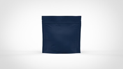 Low dark blue doy pack coffee bag for beans with zipper mockup 3d rendering image isolated top view on white background
