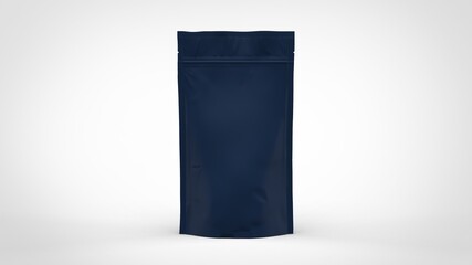 Tall dark blue doy pack coffee bag for beans with zipper mockup 3d rendering image isolated top view on white background