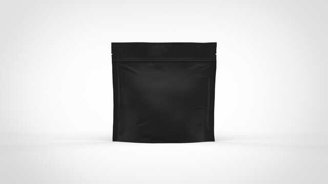 Low black doy pack coffee bag for beans with zipper mockup 3d rendering image isolated top view on white background © Hryhorii