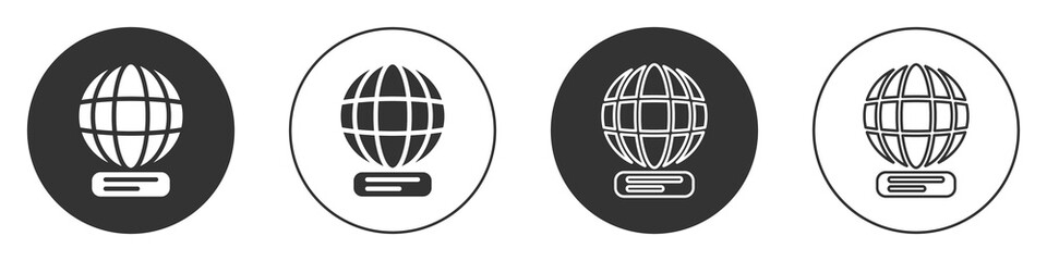 Black Worldwide icon isolated on white background. Pin on globe. Circle button. Vector.