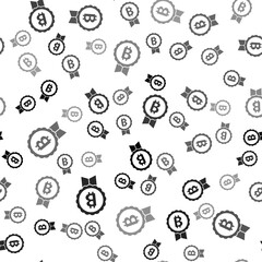 Black Cryptocurrency coin Bitcoin icon isolated seamless pattern on white background. Physical bit coin. Blockchain based secure crypto currency. Vector.