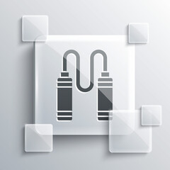 Grey Jump rope icon isolated on grey background. Skipping rope. Sport equipment. Square glass panels. Vector.