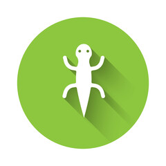 White Lizard icon isolated with long shadow. Green circle button. Vector.