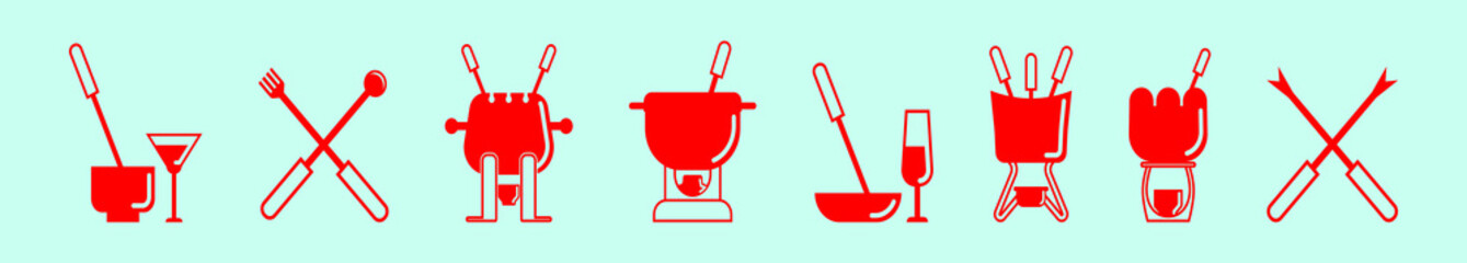 set of fondue party cartoon icon design template with various models. vector illustration isolated on blue background