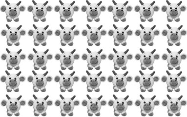 Minimal composition seamless pattern background. Ox as a Christmas symbol on a white background. Christmas and New year concept. Top view, flat lay.  Christmas decorations.