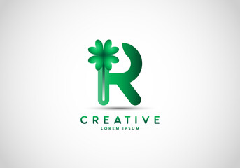 Letter R Lucky Clover Leaf Logo, lucky initials, a combination of leaf and letter.
