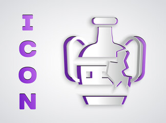 Obraz premium Paper cut Broken ancient amphorae icon isolated on grey background. Paper art style. Vector.