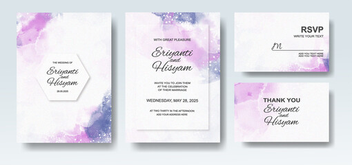 Wedding invitation with abstract splash watercolor