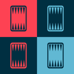 Pop art Backgammon board icon isolated on color background. Vector.