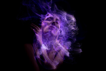 light painting portrait, new art direction, long exposure photo without photoshop, light drawing at long exposure