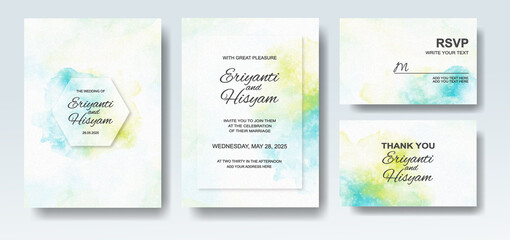 Wedding invitation with abstract splash watercolor