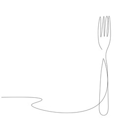 Fork silhouette line drawing, vector illustration