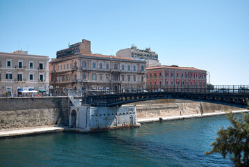 Obraz premium Taranto, Italy - September 06, 2020 : View of Ponte Girevole from Taranto Vecchia