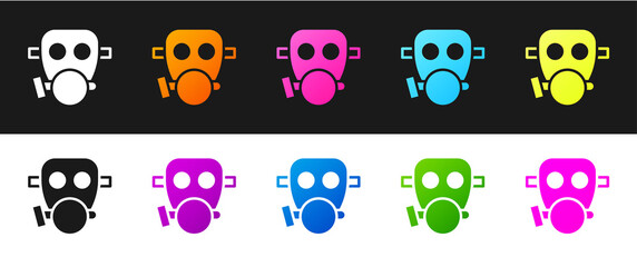 Set Gas mask icon isolated on black and white background. Respirator sign. Vector.