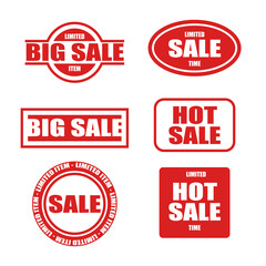 Sale red stamp collection isolated. Label icon sale design set. Grunge stamp badge advertising vector illustration