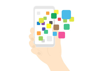 スマートフォンでアプリケーションを使うイラスト