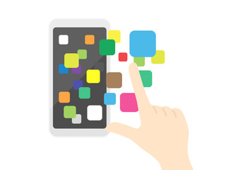スマートフォンアプリケーションをタッチするイラスト