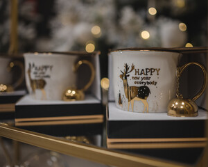 Closeup shot of Christmas coffee cups