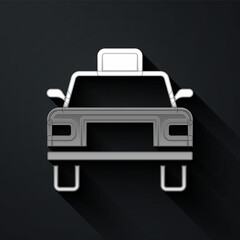 Silver Taxi car icon isolated on black background. Long shadow style. Vector.