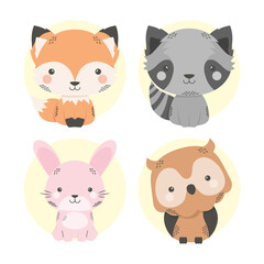cute four animals comic cartoon characters