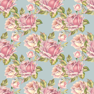 seamless background with roses.watercolor  flowers