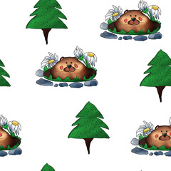 Seamless pattern groundhog day. For decoration of postcards, print, design works, souvenirs, design of fabrics and textiles, packaging design, invitation, wrapping.
