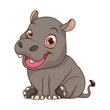 cute hippopotamus baby cartoon character