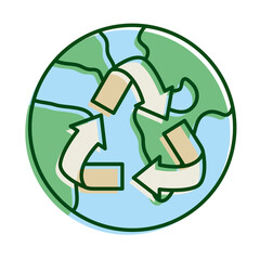 world planet earth with arrrows recycle ecology line and fill icon
