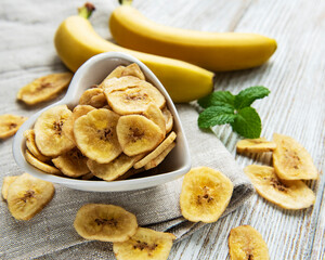 Dried candied banana slices or chips