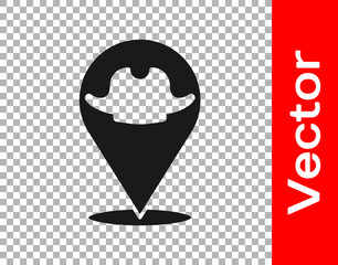 Black Location pirate icon isolated on transparent background. Vector.