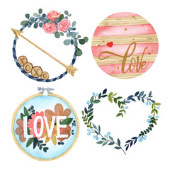 Valentine's day cute banner set watercolor isolated elements
