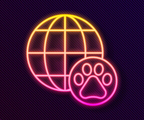 Glowing neon line World pet icon isolated on black background. Vector.