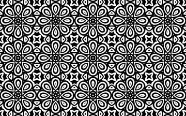 Ethnic black white texture in doodling style. Geometric background from Indian oriental pattern for wallpaper, coloring book, textile.