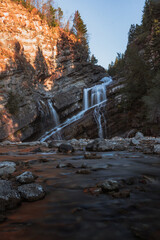 Beautiful shot of geological strata with waterfalls