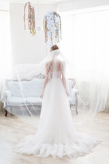 Bride in white dress and beautiful veil