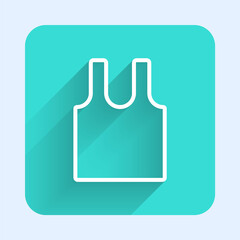White line Sleeveless T-shirt icon isolated with long shadow. Green square button. Vector.