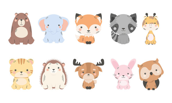 cute ten animals comic characters