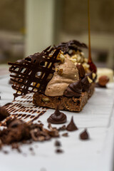 Hazelnut, chocolate and caramel dessert from the restaurant menu
