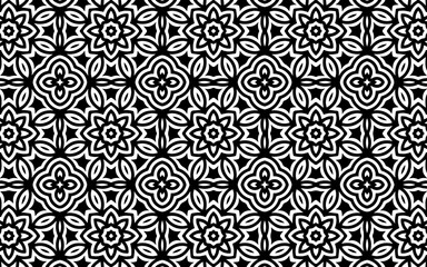 Ethnic black white texture in doodling style. Geometric beautiful indian flower pattern background for wallpaper, business card, coloring book, textile.