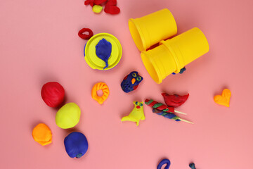 Figures made of colored plasticine, dough on the table