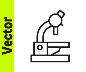 Black line Microscope icon isolated on white background. Chemistry, pharmaceutical instrument, microbiology magnifying tool. Vector.