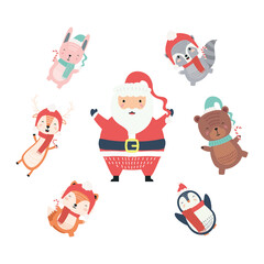 Fototapeta na wymiar santa with cute animals around wearing christmas clothes characters