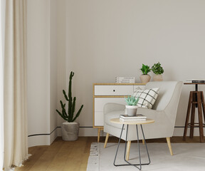 living interior with furniture, 3d render