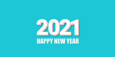 2021 Happy new year creative design horizontal banner background or greeting card with text. vector 2021 new year numbers with shadow isolated on azure abstract background