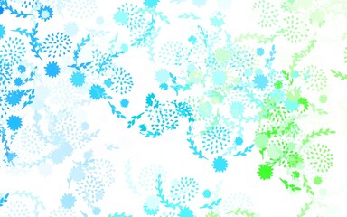 Light Blue, Green vector doodle pattern with flowers