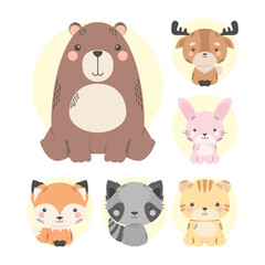 cute six animals comic characters