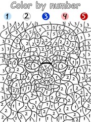 Color by number game for kids stock vector illustration. Educational activity page for Christmas and winter holidays. Smiling Santa's portrait childish coloring page. Learn numbers and fun