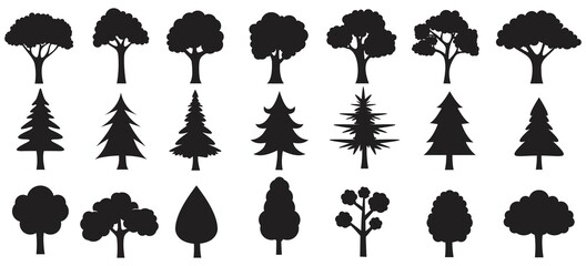 tree icon set. Fir Tree silhouettes. isolated on white background, vector illustration