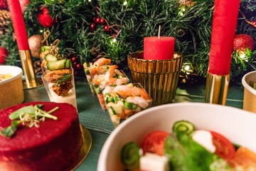 New Year's dishes in the New Year's interior